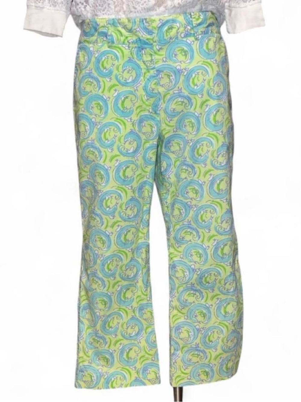 🦎Lilly Pulitzer Capri Pants in Leapin' Lizard Print • blue & green